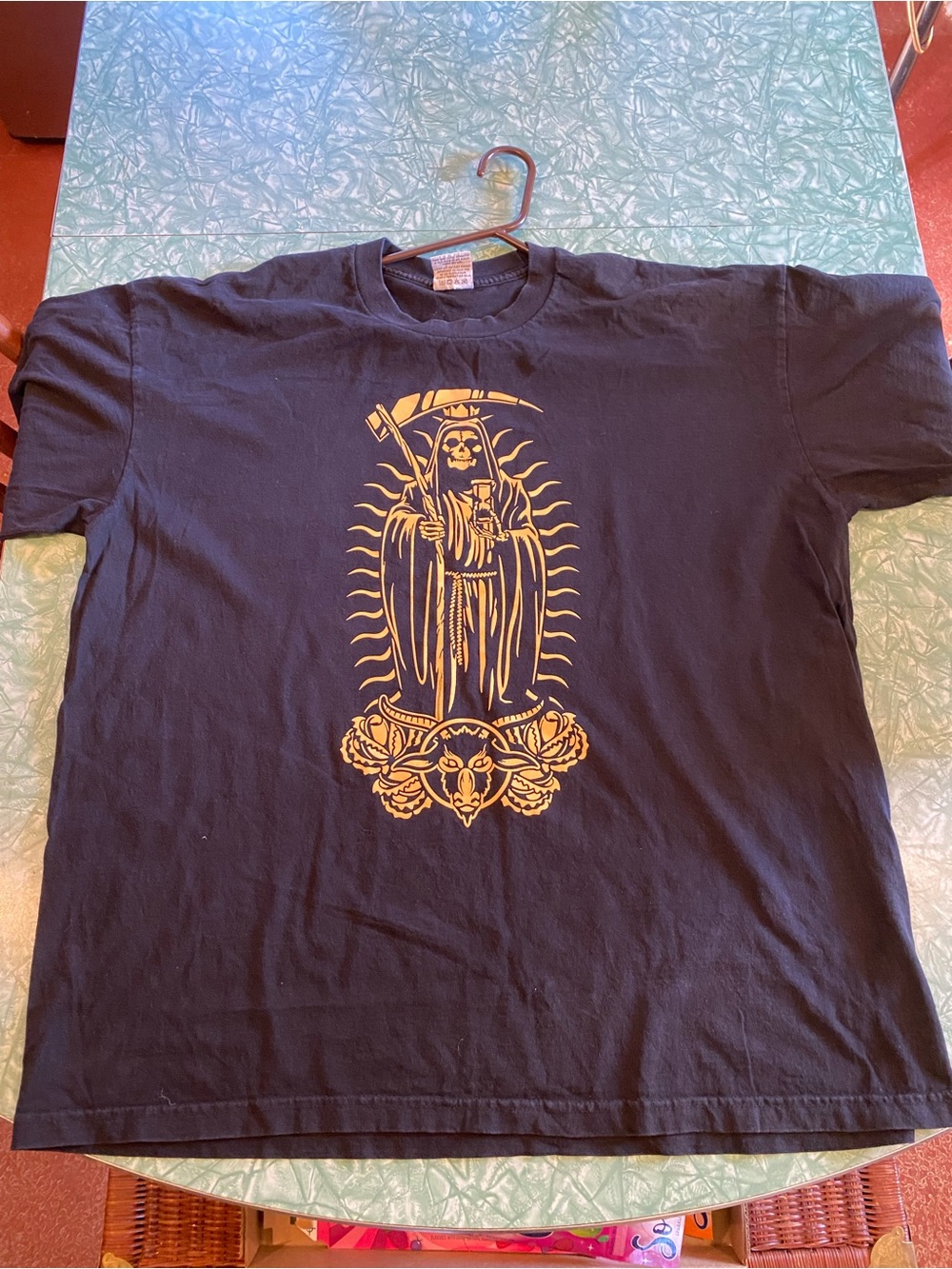 Nice Black & Gold Men’s Size 3XL Santa Muerte Grim Reaper T-Shirt